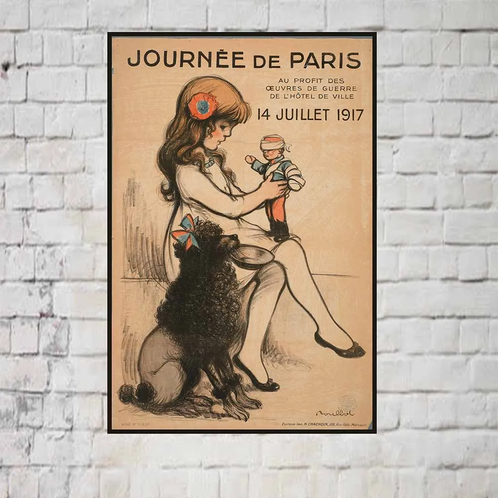 Винтажный французский постер Пастельная иллюстрация день Парижа креативный