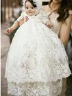 Белое платье с рукавом до локтя для девочек, одежда для крещения, для маленьких девочек, на 1 год, день рождения вечерние платье для малышей, платье для новорожденных девочек