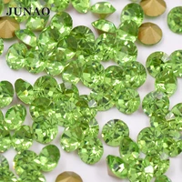 junao ss 6 8 10 12 16 20 30 light green glass rhinestone pointback crystal applique round nail stickers non hotfix strass crafts