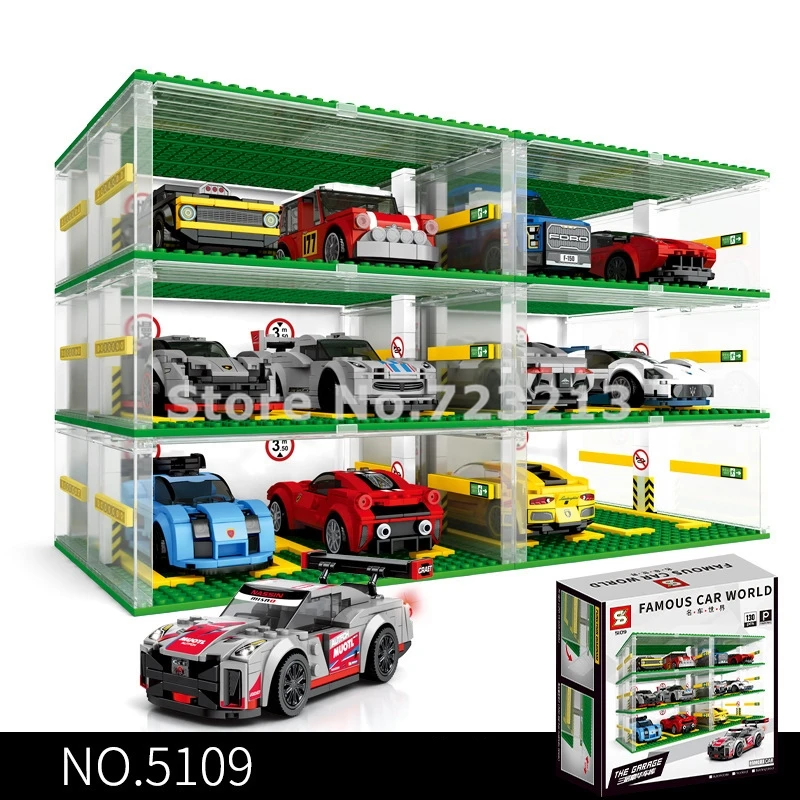 

Three Layers Parking Lots 3D Car World Display Garage Show Case Model Building Blocks MOC Bricks Toys for Children