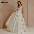 Платье Laksgmigown свадебное атласное с V-образным вырезом, ТРАПЕЦИЕВИДНОЕ, с открытой спиной и бусинами, 2021