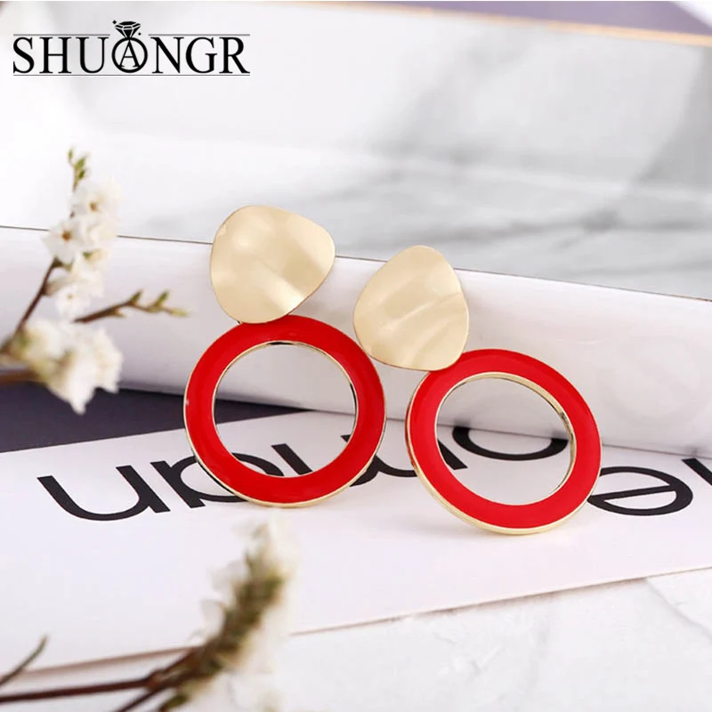 Серьги подвески женские круглые Винтажные Украшения в Корейском стиле красные