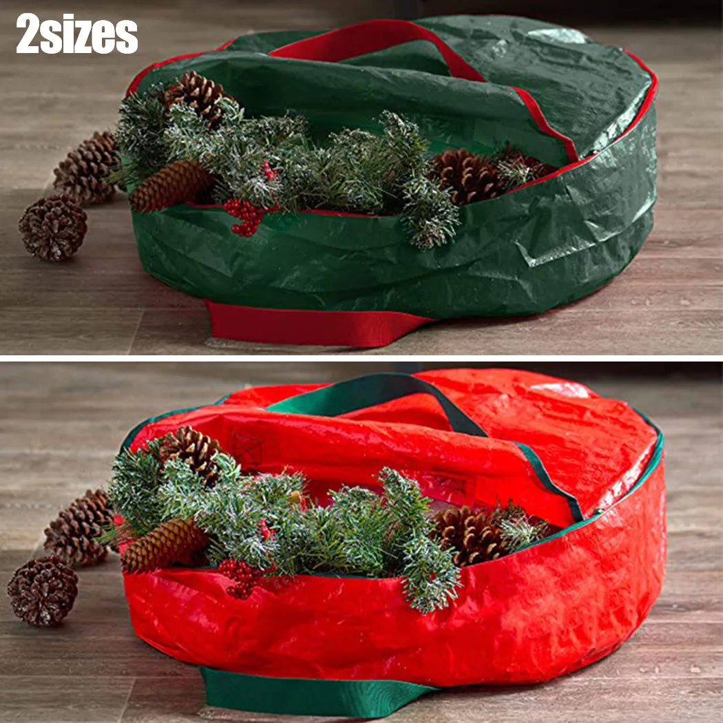 

1PC High Quality PE Round Green Red Storage Bag Christmas Wreath Toys Bag Garland Storage Bag Dust-proof Characteristic