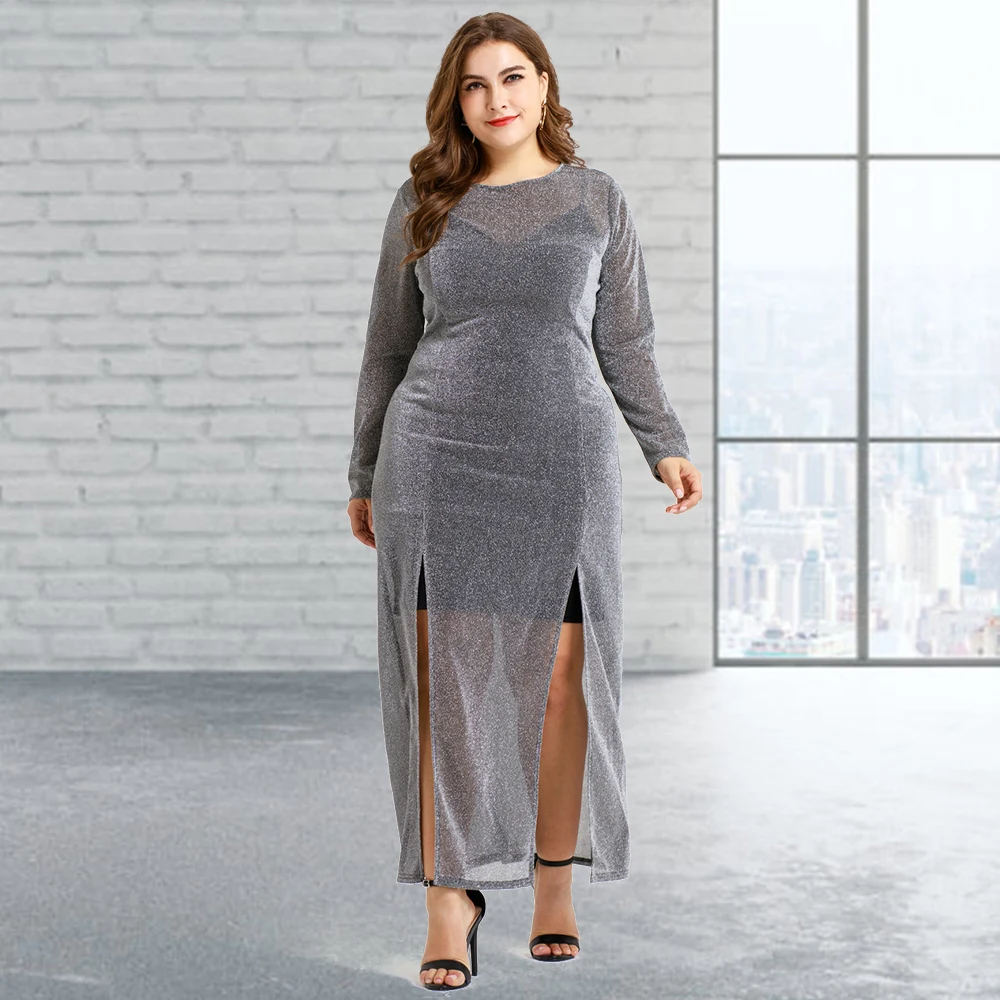 Женское Трикотажное вечернее платье большого размера яркое шелковое