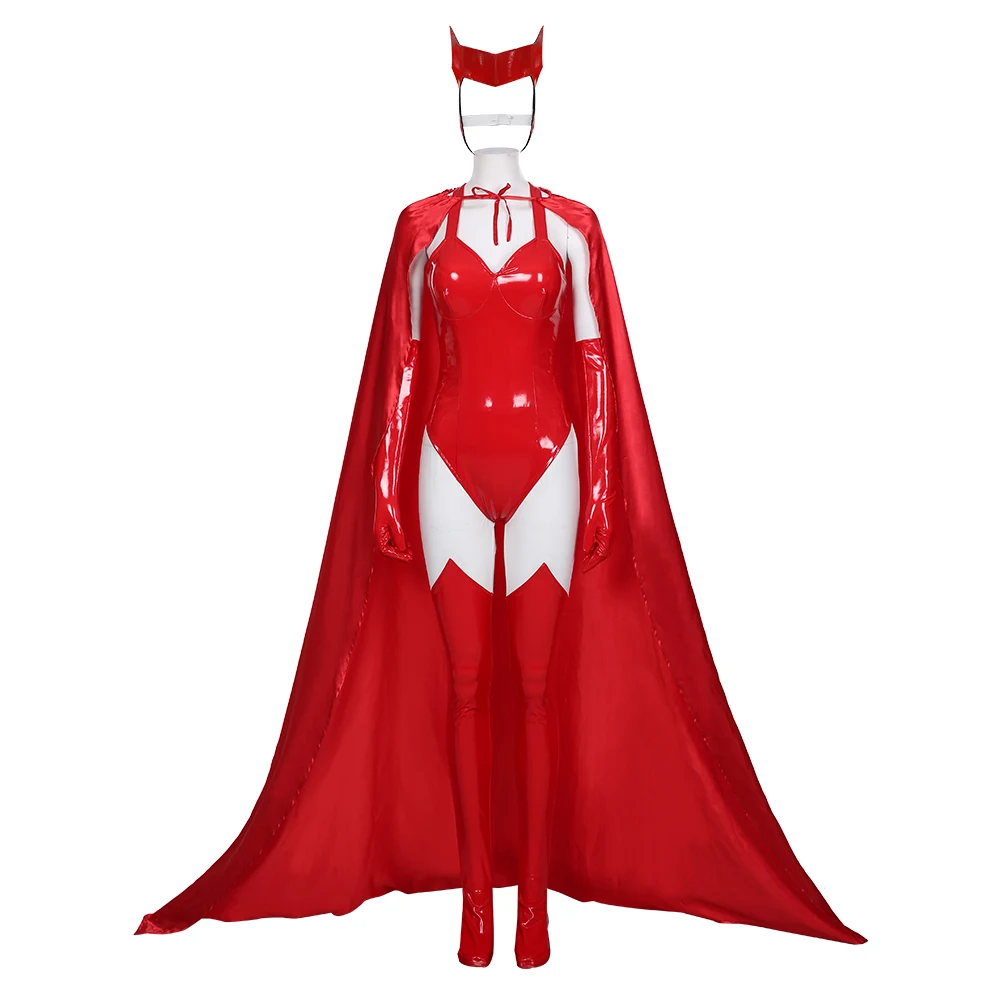 Wanda Vision Scarlet Witch Maximoff косплей костюм сексуальный красный комбинезон плащ маска