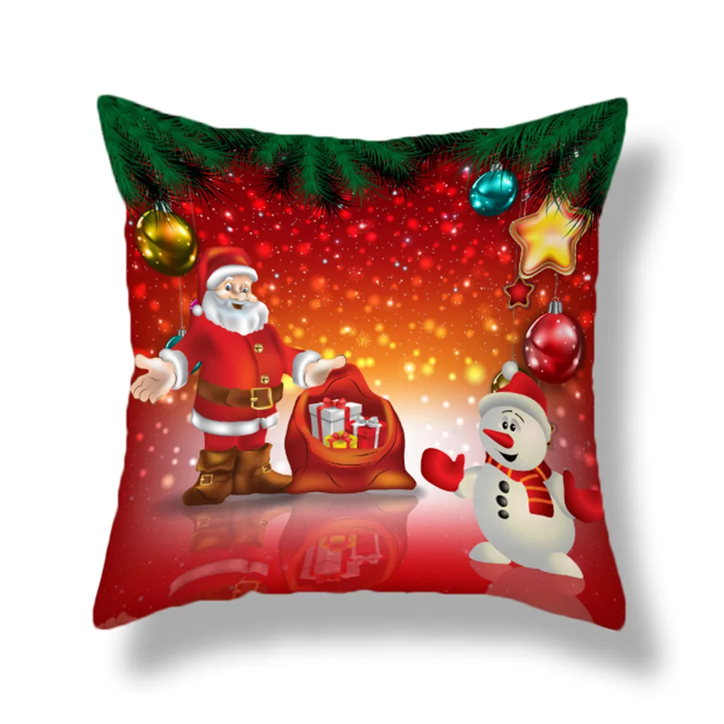 Christmas Printing Snowflake Snowman Santa Claus Pillowcase Flax Hugging Sofa Square Cushion Cover 45×45cm Home Decor | Дом и сад