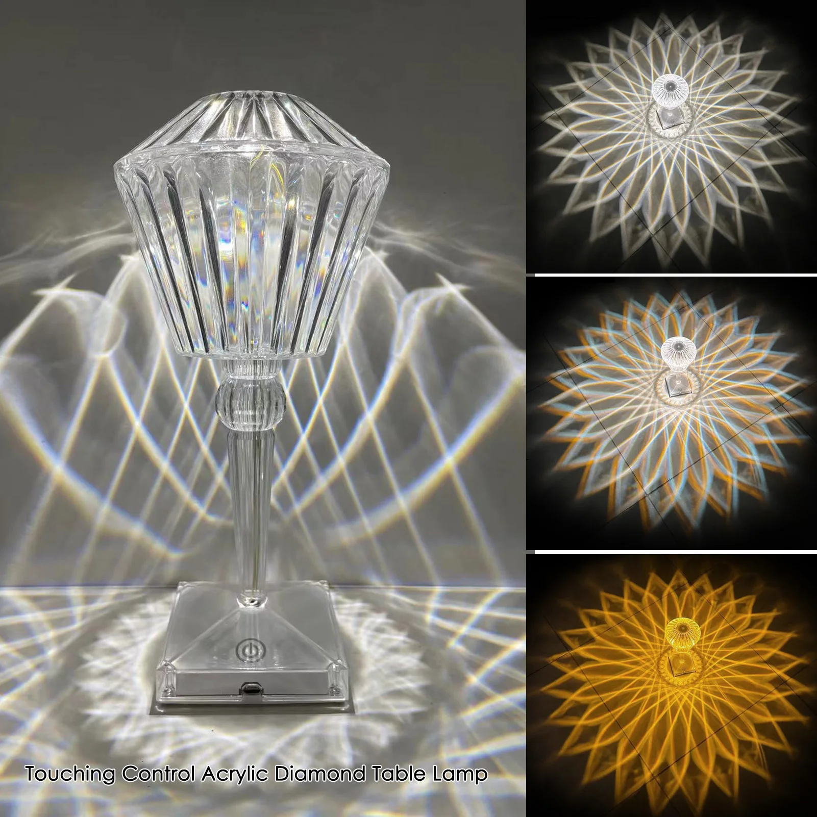 

Алмазная Хрустальная акриловая Настольная лампа с USB-кабелем, прикроватная Настольная лампа с сенсорным управлением, портативный Настольн...