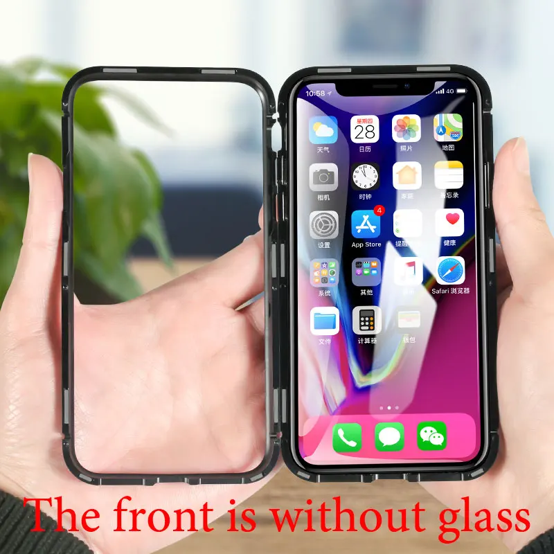 Красный Прочный магнитный металлический чехол из закаленного стекла для IPhone X XS
