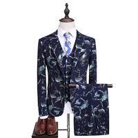 mens new animal flower single breasted business casual suit youth fashion urban regular banquet three piece mens suit