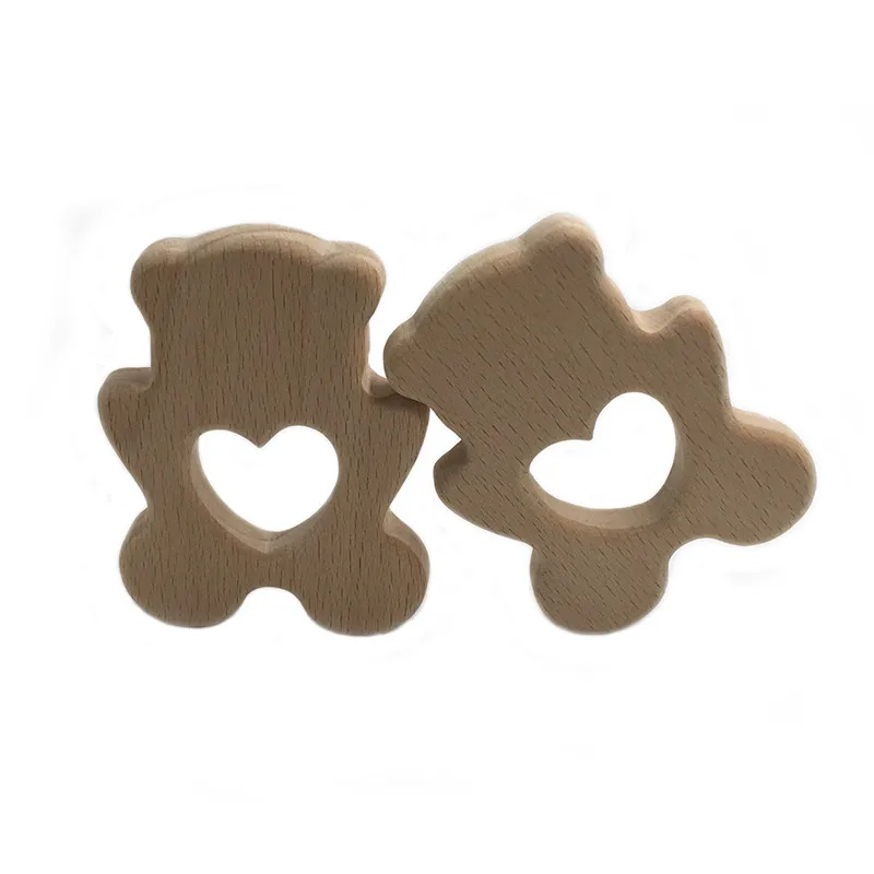 

1Pcs Eco-Friendly Wood Teether Cute High Quality Safety Bear Food Grade Chew Teether Charms Teething Necklace Natural Wood Made