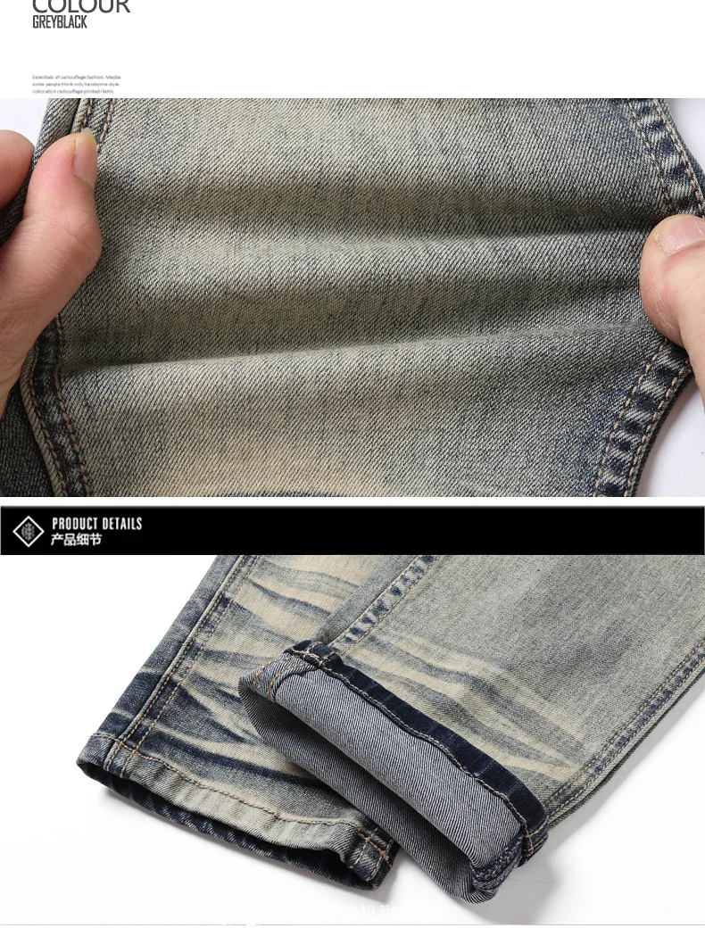 2021 European American Style Multi-Pocket Ripped Denim Trousers Men's Jeans Slim Straight Casual Designer Comfortable Biker Pant