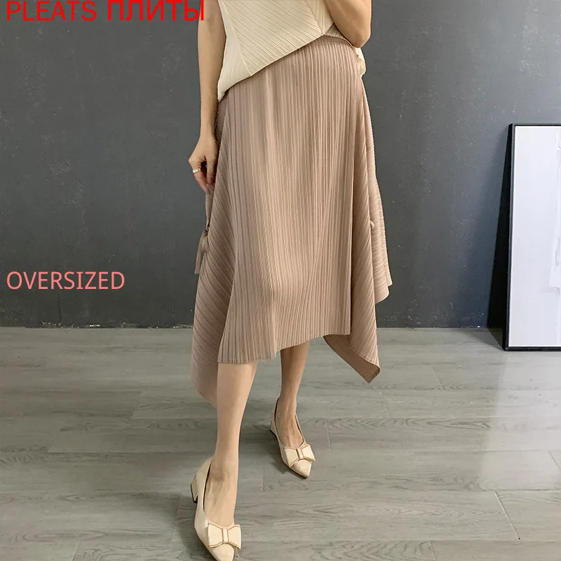 

Женская плиссированная юбка Miyake, асимметричная приталенная юбка большого размера, весна-лето 2022, новая плиссированная юбка со складками