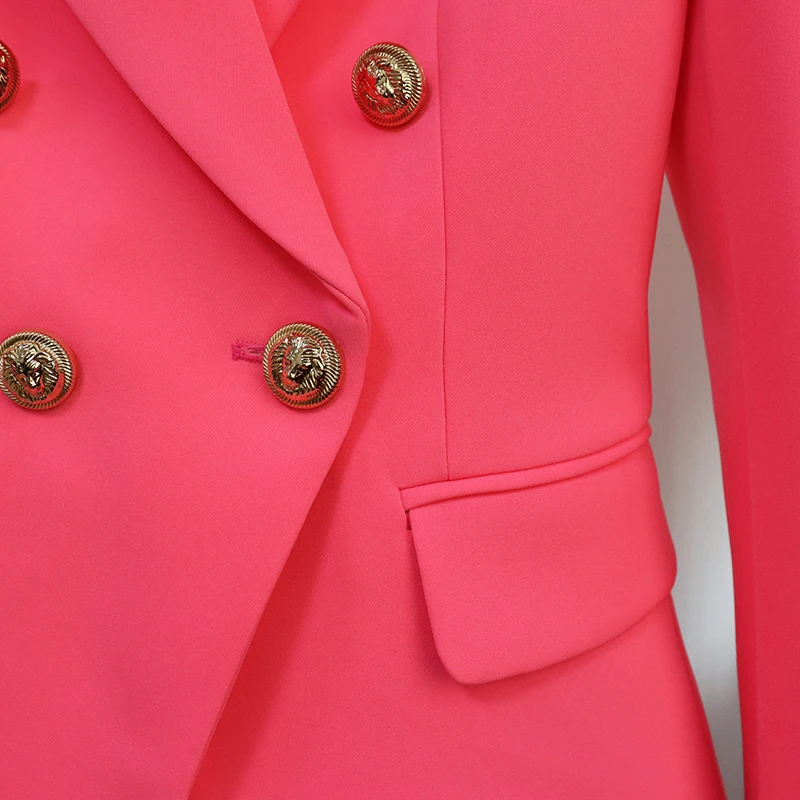 

HIGH STREET Newest 2021 Classic Designer Blazer Women's Metal Lion Button Double Breasted Blazer Jacket Fluorescent Orange Pink