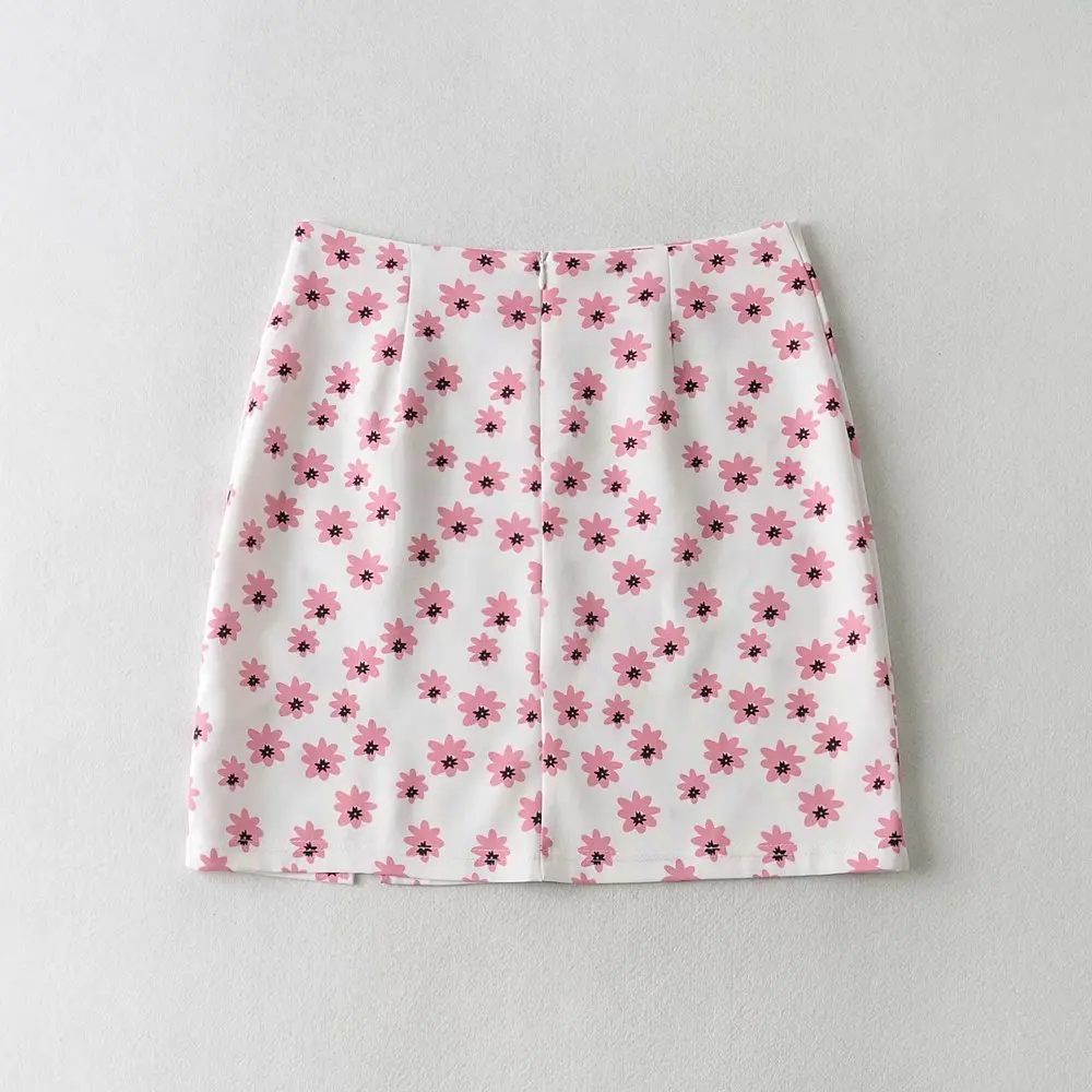 

2021 Women Summer Floral Sexy Slim A-LINE Skirt Mini Flower Sweet Elegant Zipper Slit Skirts