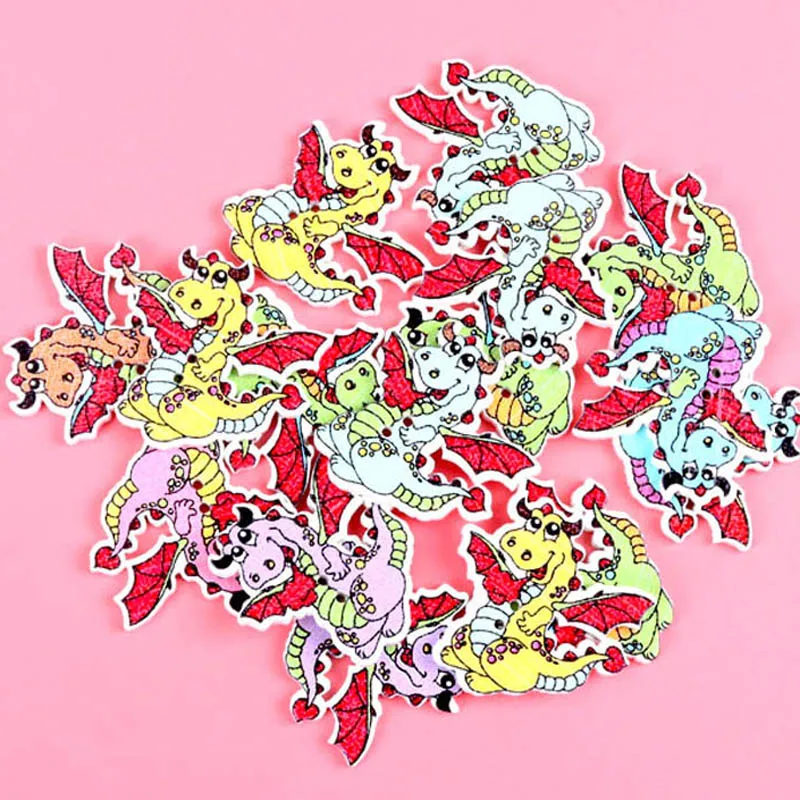 Декоративные деревянные пуговицы с рисунком дракона для Скрапбукинг, поделки, шитье 28x27 мм, 30 шт.