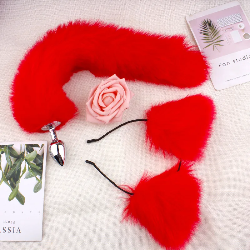 Sex Toys Halloween Gift 6 colors Cute Soft Cat Ears Headbands 40cm Foxtail Bow Metal Butt Anal Plug Erotic Cosplay Accessories | Красота и