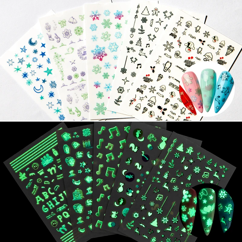 Флуоресцентные цветные наклейки на ногти с четырьмя лилилиями зеленые буквы