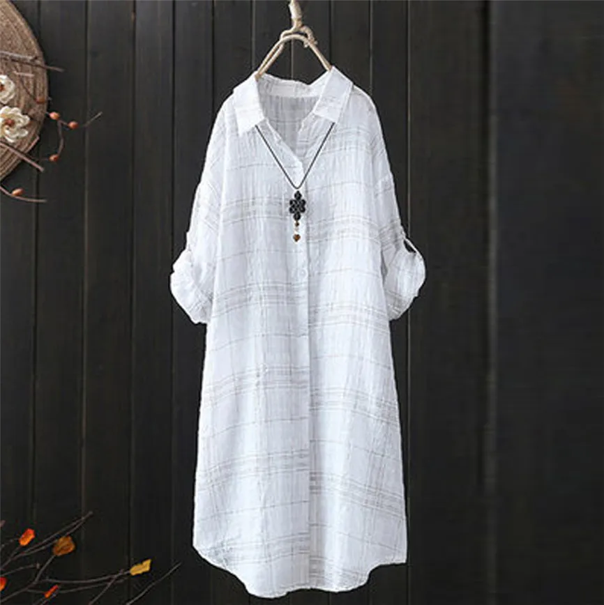 Женская рубашка с воротником Повседневная в клетку полоску длинным рукавом топы