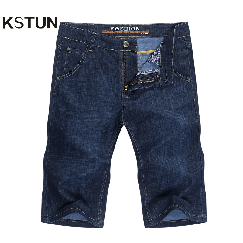 Мужские шорты джинсы KSTUN темно синие ультратонкие Стрейчевые деловые