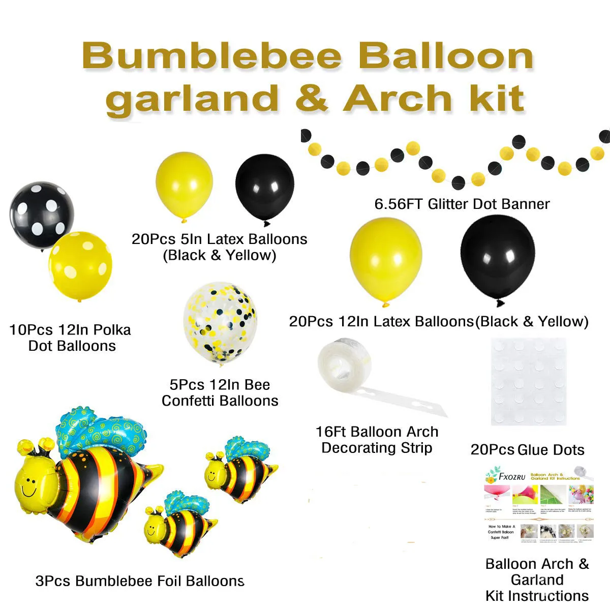 METABLE Bumblebee воздушные шары-гирлянды комплект, 100 шт желтые черные воздушные шары пчелиный конфетти воздушный шар из фольги Воздушные шары Золотая лента