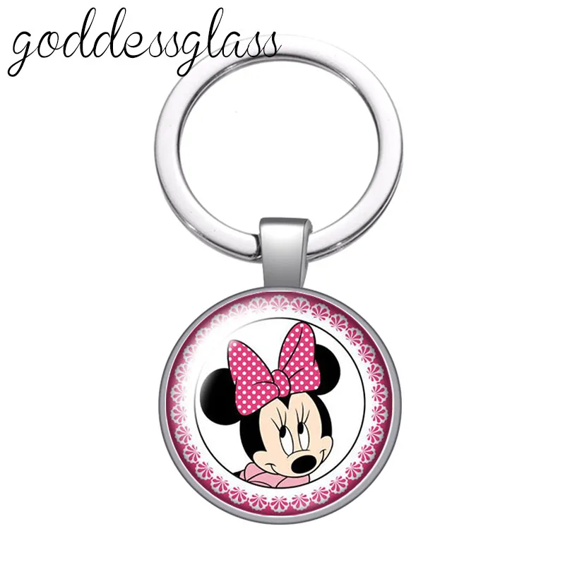 Милая Микки Маус Минни круглая стеклянная Фотосумка автомобильный брелок кольцо
