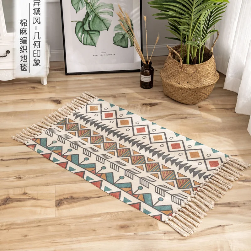 Nordic Cotton And Linen Knit Rug Ethnic Style Carpet Tassel Small Bedroom Kitchen Rugs Mat Boho Washable Home Decoration | Дом и сад