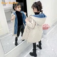 2021 new girl clothes winter long coat warm plus velvet princess cotton jacket kid outdoor thick parka clothing hooded outerwear