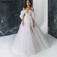thinyfull white off the shoulder wedding dresses 3d flowers a line bride dress for wedding sexy v neck bridal party gowns 2022