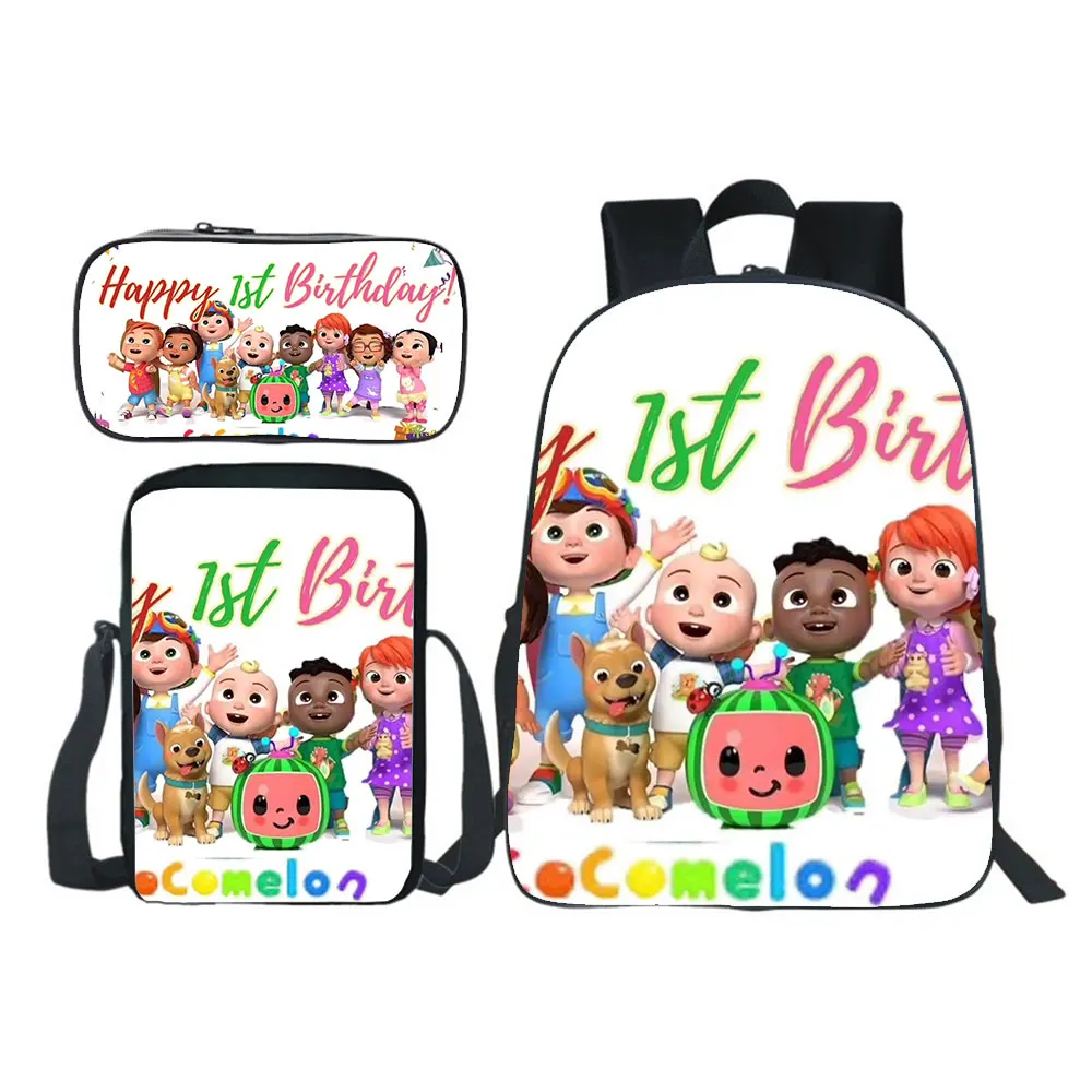 

Cocomelon Backpack 3D Cartoons Print Bookbag Three-piece Shoulder Bag Pencil Case Teen Boy Girl Bag Mochila