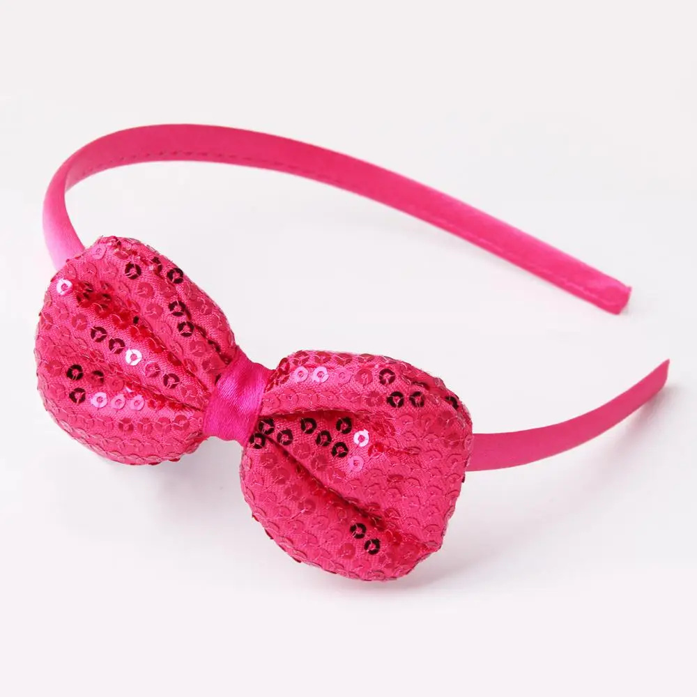 Rose red headband Meimile резинки для волос для девочек, банты, Детские аксессуары для волос для принцессы, повязка на голову с блестками для девочек, подарки на день рождения - Цвет: Rose red headband