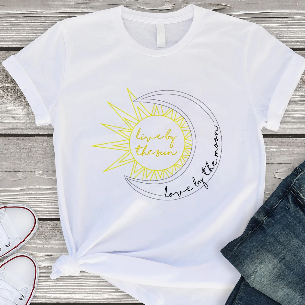 

Sun and Moon Aesthetic Printing Ladies Summer Clothing Fashion Harajuku Style T-shirts White O-neck Tops Exquisite Women Tshirt