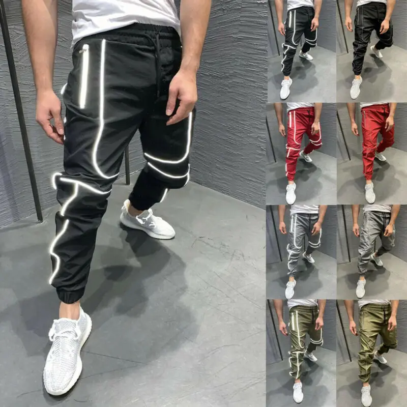

Men's Autumn Running Fluorescence Pant Sport Pants Long Tracksuit Fitness Workout Joggers Gym Sweatpants Slim Fit Trousers
