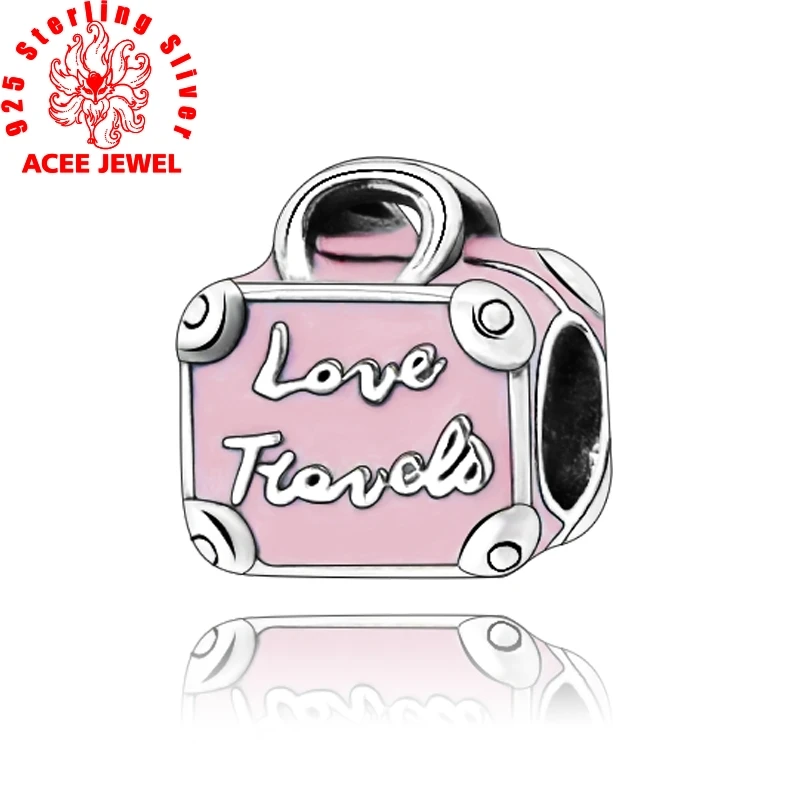 

New Arrival 100% 925 Sterling Silver Beads,Pink Travel Bag Charms fit Original pandora Bracelets Women DIY Jewelry