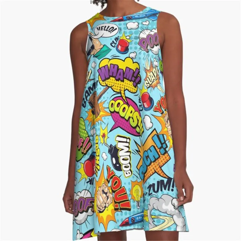 

Fashion Women summer dresses Pop Art pattern Printed A-Line Boho Dress for women harajuku Sexy ladies mini short beach dress