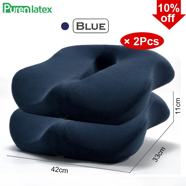 Blue 2 Pcs Set Подушка из латекса, Ортопедическая подушка на стул, подушка для копчика, подушка для автомобильного сиденья, предотвращающая геморрое лечение, пена с эффектом памяти, медленное давление отскока - Цвет: Blue 2 Pcs Set