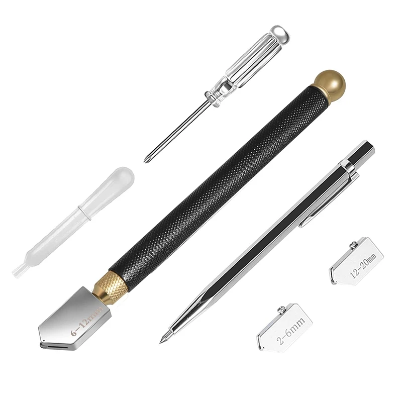 

Glass Cutter 2mm-20mm, Glass Cutter Tool with Engraved Pen, Glass Cutting Tool with Automatic Oil Feed for Mirrors/Tiles