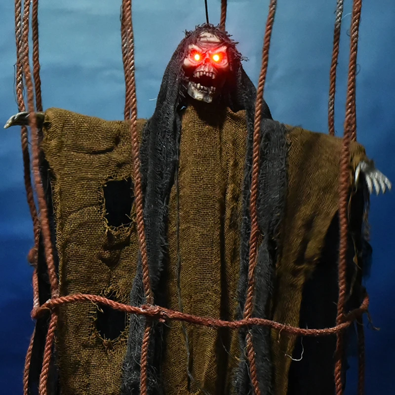 

Horror Voice Control Toys Halloween Hemp Rope Cage Ghost Big Hanging Ghost Decoration Ghost Festival Luminous Props Electric