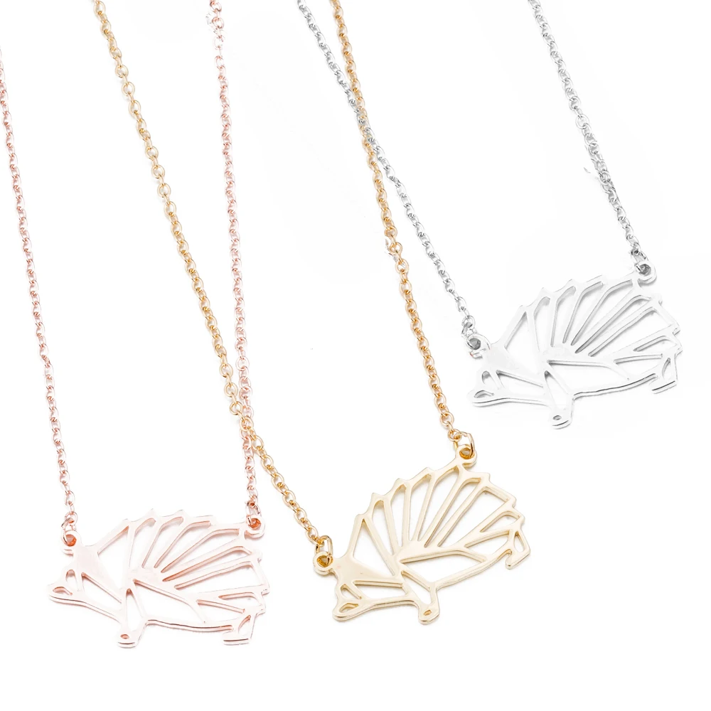 

2021 New Gothic Stainless Steel Unique Origami Hedgehog Necklace for Women Cute Animal Charm Chain Necklaces Jewelry Gifts