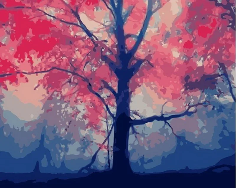 

Frameless DIY HandPainted Oil Painting Painting By Numbers Tree Scenery Picture Paint Coloring Canvas Home Decor Unique Gift