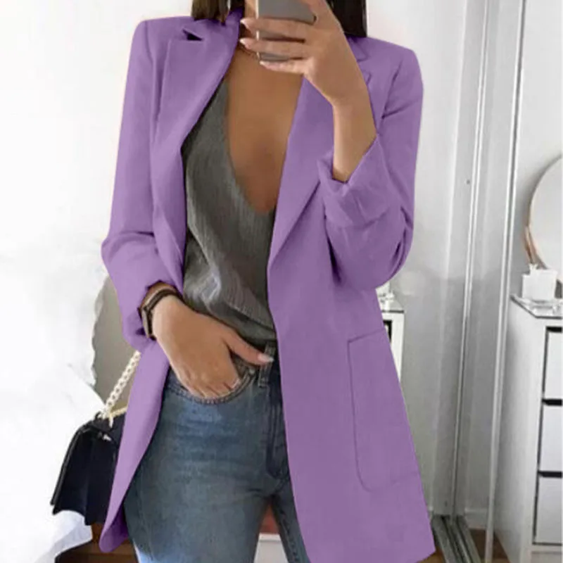 

Fashion Blazer Jacket Women Casual Notched Collar Pockets Long Sleeve Work Suit Coats Office Lady Solid Blazers Plus Size Coat