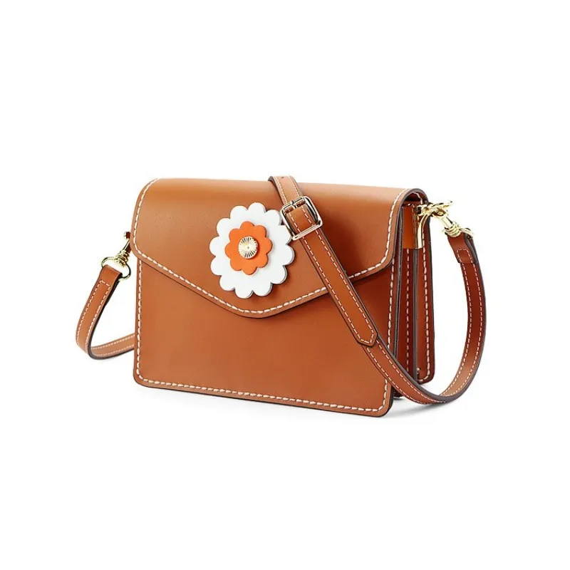 

Women Vintage Flower Genuine Leather Shoulder Bag Ladies Packing Sling Crossbody Bag Colors Panelled Flap Messenger Bags