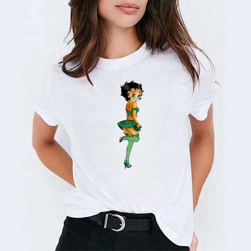 10 Футболка с рисунком Betty Boop, модная Корейская одежда для пар, хлопковый топ с короткими рукавами и принтом ангела, женская футболка 90s - Цвет: 10