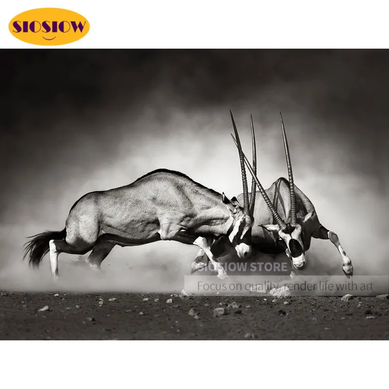 Black And White 5d Diy Diamond Painting Animals Antelope Gazelle Full Square Drill Daimond Mosaic Embroidery Decor Home Nordic | Дом и сад
