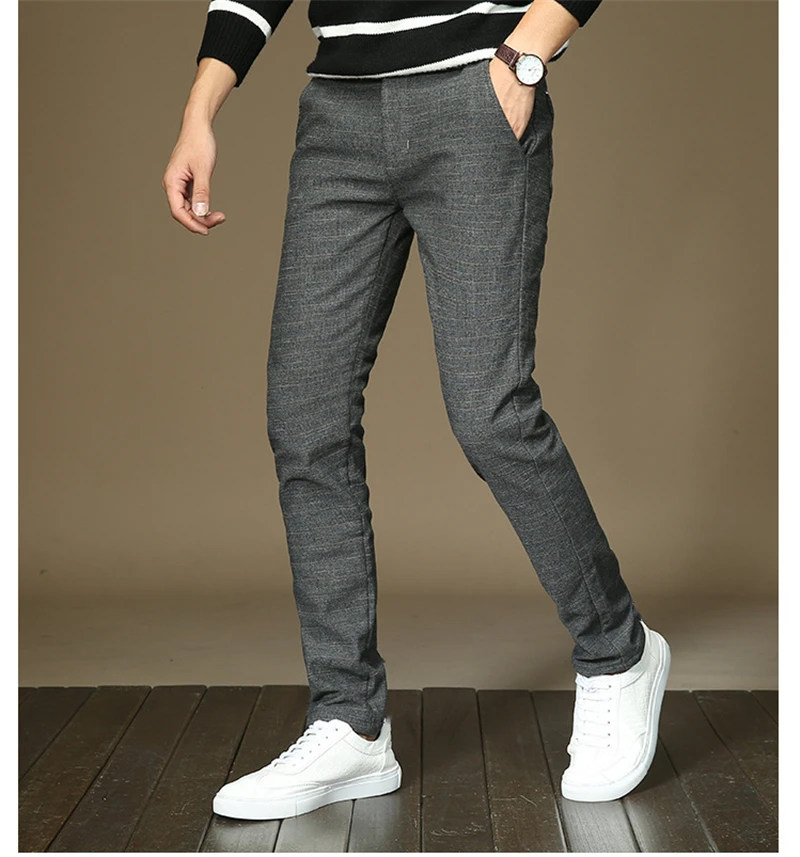 Mens Winter Fleece Warm Pants Men Korean Casual Slacks Slim Warm Thick Pants for Men Fashion Black Gray Blue Trousers Male,688