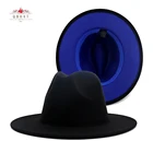 QBHAT, черная с синей нитью, Лоскутная Панама, шерстяные фетровые джазовые фетровые шляпы, женские и мужские шляпы с широкими полями для вечеринки, ковбойские Трилби