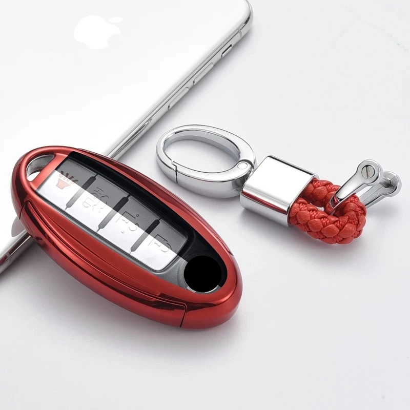 red with keychain Чехол для ключа автомобиля fob для Nissan Qashqai J10 J11 X-Trail t31 t32 kicks Tiida Pathfinder муранское Примечание Juke Infiniti аксессуары - Название цвета: red with keychain