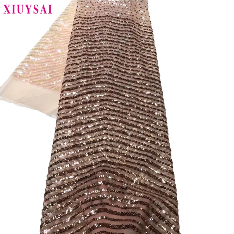 

gold Sequined Embroidered Mesh Lace Fabric For Women Party Dress High Quality African Tulle Lace Fabric with glitter sequins