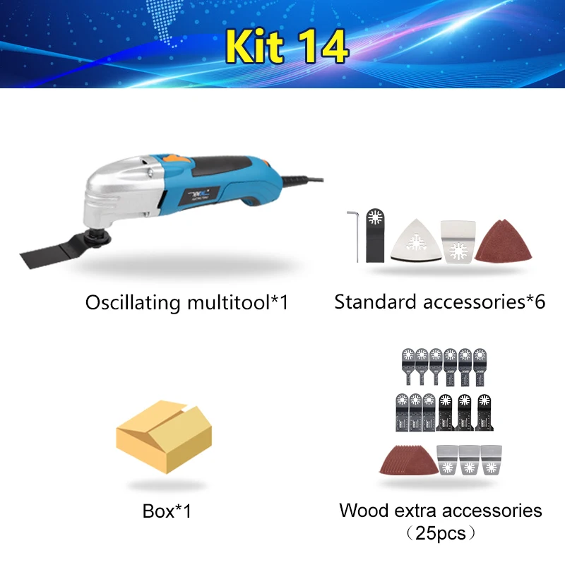 kit 14 МНОГОФУНКЦИОНАЛЬНЫЙ электроинструмент электрический триммер, Реноватор пилы 300 Вт Multimaster Осциллирующий Инструмент с ручкой, DIY обустройство дома - Цвет: kit 14