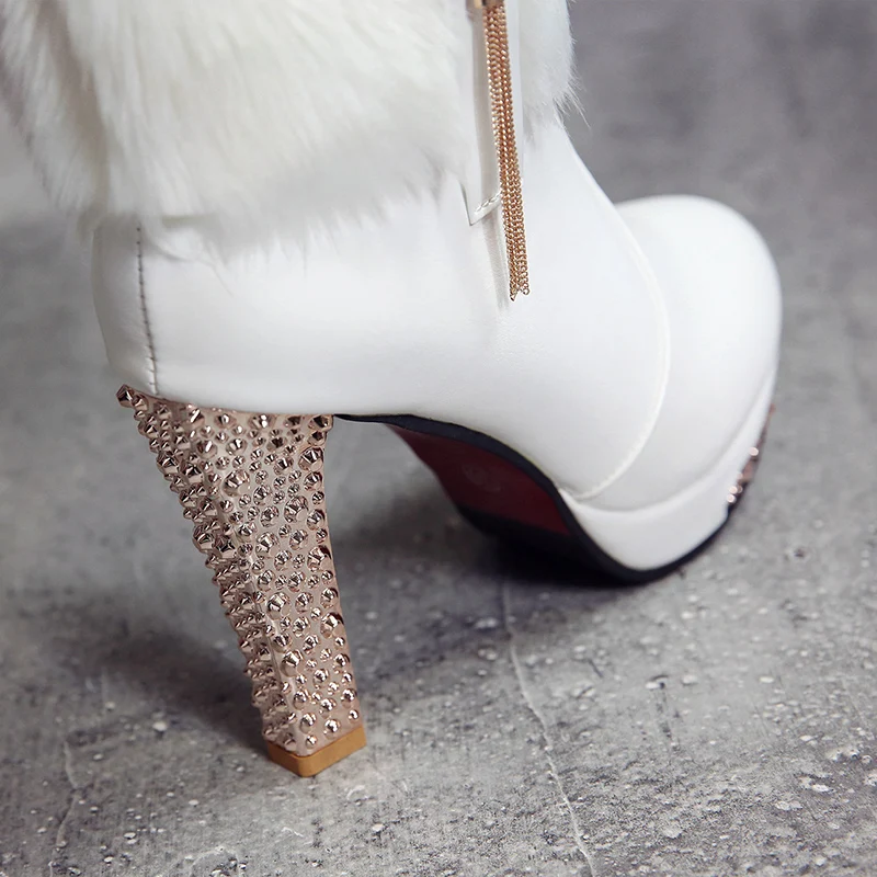 Пикантные ботильоны женские зимние ботинки с лисьим мехом теплые короткие