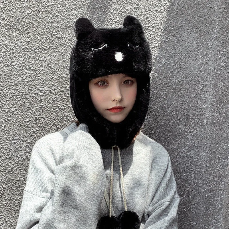 

Autumn and winter all-match new ladies hat animal cute ear protection Lei Feng hat warm plush plus velvet thickening wind and co